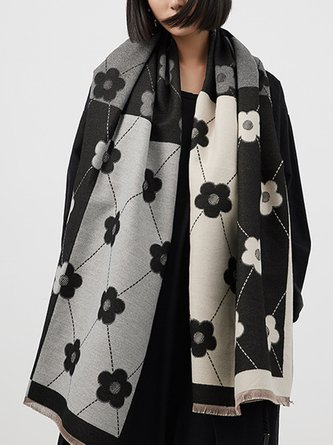 Elegant Floral Color Block Imitation Scarf Cashmere Warm Shawl