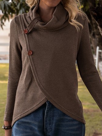 White Long Sleeve Turtleneck Buttoned Outerwear