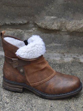 Brown Pu Low Heel Boots
