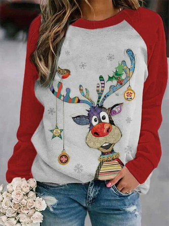 Casual Long Sleeve Animal Cotton-Blend Sweatshirt