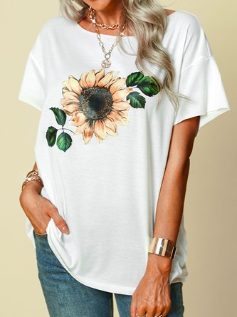 Floral Short Sleeve Shift Crew Neck T-shirt