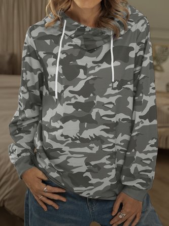 Army Green Long Sleeve Cotton-Blend Hoodie Sweatshirt