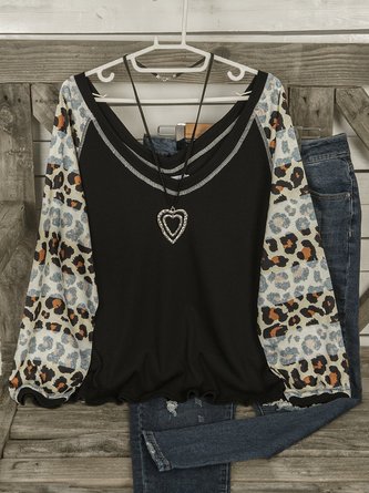 V Neck Leopard Casual T-shirt