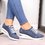 Blue Faux Leather Hollow-Out Wedge Heel Sneakers