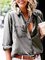 zolucky Gray Long Sleeve Cotton Shirt Collar Blouse