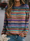 Plus size Long Sleeve Casual Striped Shirts & Tops
