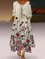 Floral-Print Crew Neck Casual 3/4 Sleeve Weaving Dress