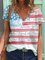 Flag Short Sleeve Printed Cotton-blend V neck Holiday Summer Multicolor Top