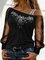 Vintage Mesh Shiny Floral Long Sleeve Plus Size Casual Tops