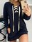 Vintage Plain Lace-up V Neck Long Sleeve Plus Size Casual Sweatshirt Knitting Dress