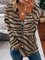 Vintage Zebra Printed Long Sleeve Zipper V Neck Plus Size Casual Sweatshirts