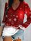 Christmas Xmas Elastic cuffs Long Sleeve V Neck Plus Size Printed Tops T-shirts