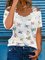 Butterfly Printed Lace Off The Shoulder Casual Loosen Short Sleeve T-shirt
