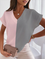 V Neck Color Block Casual Short Sleeve T-shirt