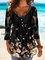 Lace 3/4 Sleeves Floral V Neck Buttoned Plus Size Casual Tops