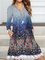Loosen V Neck Cotton Blends Romantic Ombre Floral Long sleeve Knit Dress