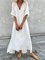 Plus Size Casual Solid V neck Cotton Loosen Short sleeve Dresses