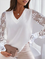 Solid Long Sleeve Paneled Lace V Neck Shirts & Tops