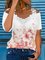 Floral V Neck Short Sleeve T-Shirt