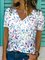 Casual Floral Loosen V Neck Short Sleeve T-Shirt