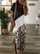 Leopard Color Block V Neck Slit Casual Short Sleeve Loosen Dress
