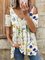 Romantic Floral Casual Loosen V Neck Hollow Out Tunic Short Sleeve T-Shirt