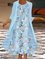 Three Quarter Sleeves Floral Printed Loosen Weaving Dress Suits