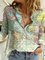 Women Casual Map Printed Collar Long Sleeve Blouses