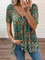 Paisley Short Sleeve Printed Cotton-blend V neck Holiday Summer Green Top