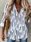 V Neck Striped Long Sleeve Casual Blouse