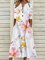 Floral Casual V Neck Half Sleeve Buttoned Pockets A-line Dress