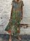 Women Vintage Short Sleeve Round Neck Cotton Maxi Dresses