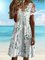 V Neck Leaves Lace Short Sleeve Plus Size Casual Dress