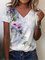 Floral V Neck Casual Short Sleeve Loosen T-Shirt