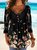 Lace 3/4 Sleeves Floral V Neck Buttoned Plus Size Casual Tops