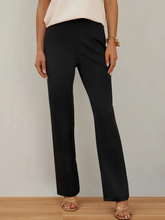 Daily Casual Plain Zipper Commuting Fashion H-Line Long Straight Pants