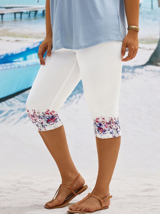 Plus Size Floral Casual Skinny Shorts