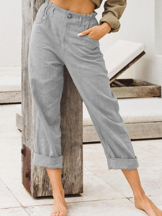 zolucky Casual Cotton Plain Linen Pants