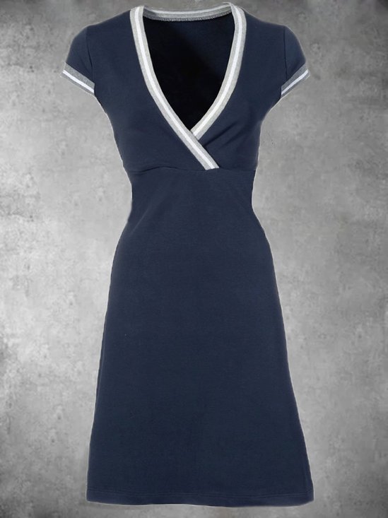 Vintage Short Sleeve V neck Knitting Dress