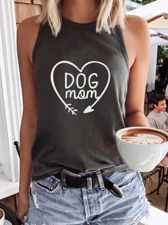 Vintage Sleeveless Dog Mom Love Heart Printed Crew Neck Plus Size Casual Vest Tops