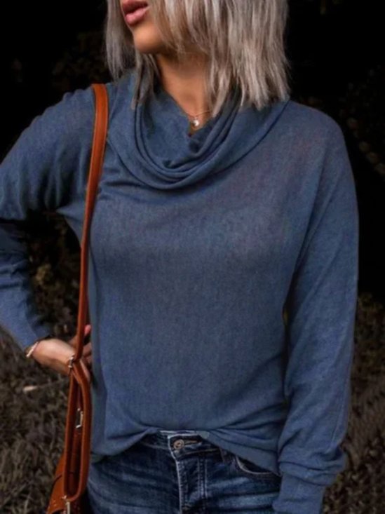 Long Sleeve Plus Size Cowl Neck Tops T-Shirts