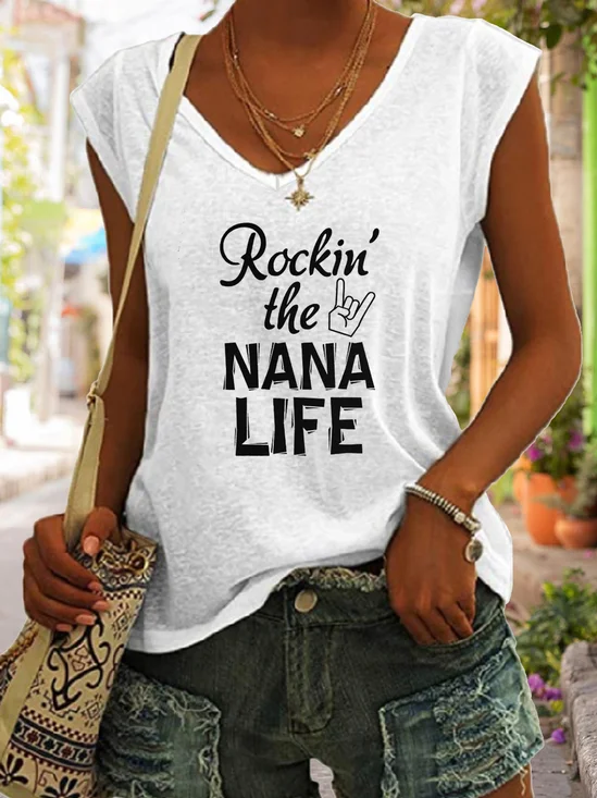 Rockin The Nana Life V-neck Tank Top