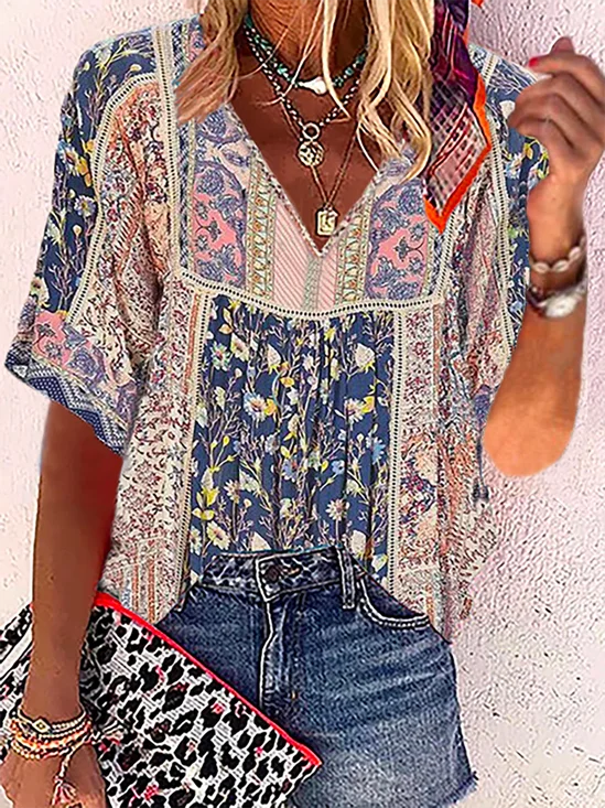  Casual V Neck Tops Summer Short Sleeve Blouses 