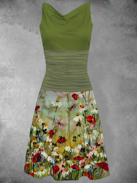 A-Line Casual Sleeveless Floral Knitting Dress