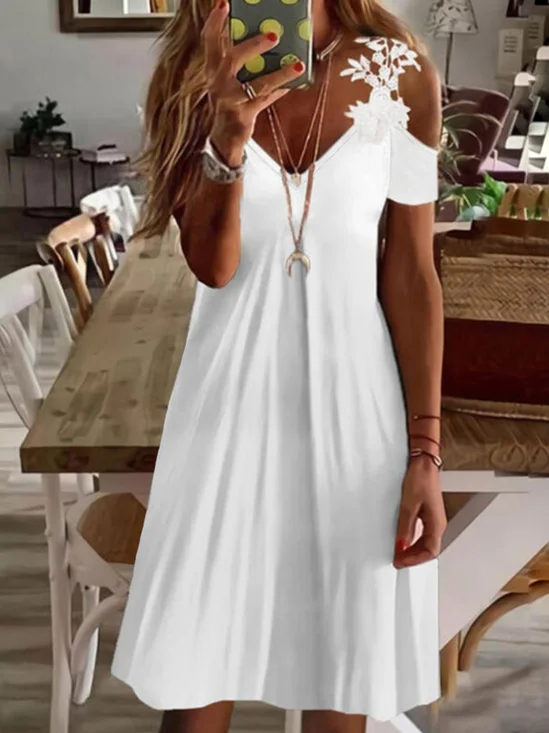 Casual Short Sleeve V Neck Dress