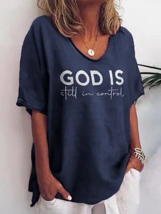 V Neck Casual Letter T-Shirt