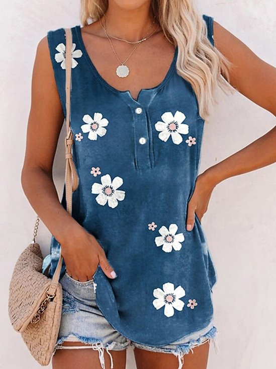 Floral Casual Buttoned Loose Tank & Cami