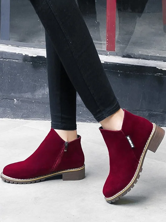 British Style Round Toe Comfortable Zip Low Heel Booties