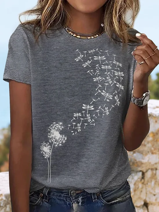 Casual Dandelion Printed Crew Neck Jersey T-Shirt