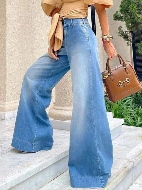 Loose High Waist Plain Urban Wide leg Long Jeans